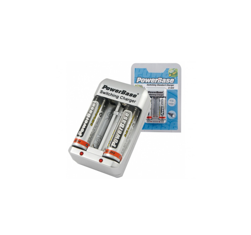 شارژر باتری 4 تایی (یک جفت قلمی/یک جفت نیم قلمی) PowerBase C-423