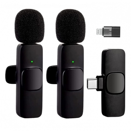 میکروفن یقه ای بی سیم مدل K9 Dual  بسته 2 عددی (درگاه Type-C به همراه تبدیل آیفون)